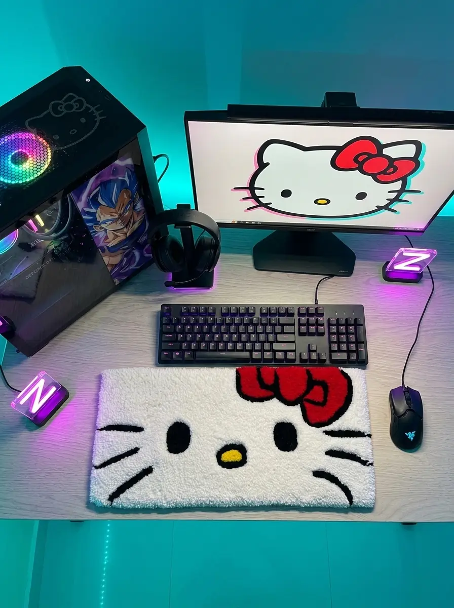 Hello Kitty Handmade Keyboard Rug